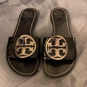 Tory Burch black patent slides